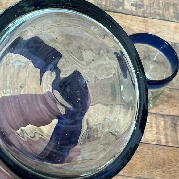 Hand-blown Tumbler Glasses Set of 2 With Cobalt Blue Rim Short - Picture 3 of 6